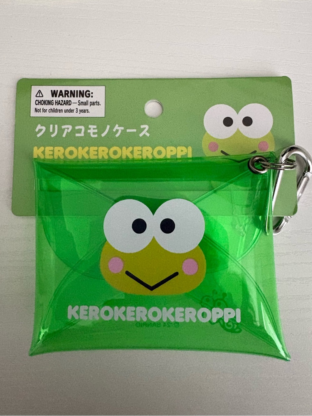Sanrio Keroppi Green Clear Coin Pouch with Carabiner